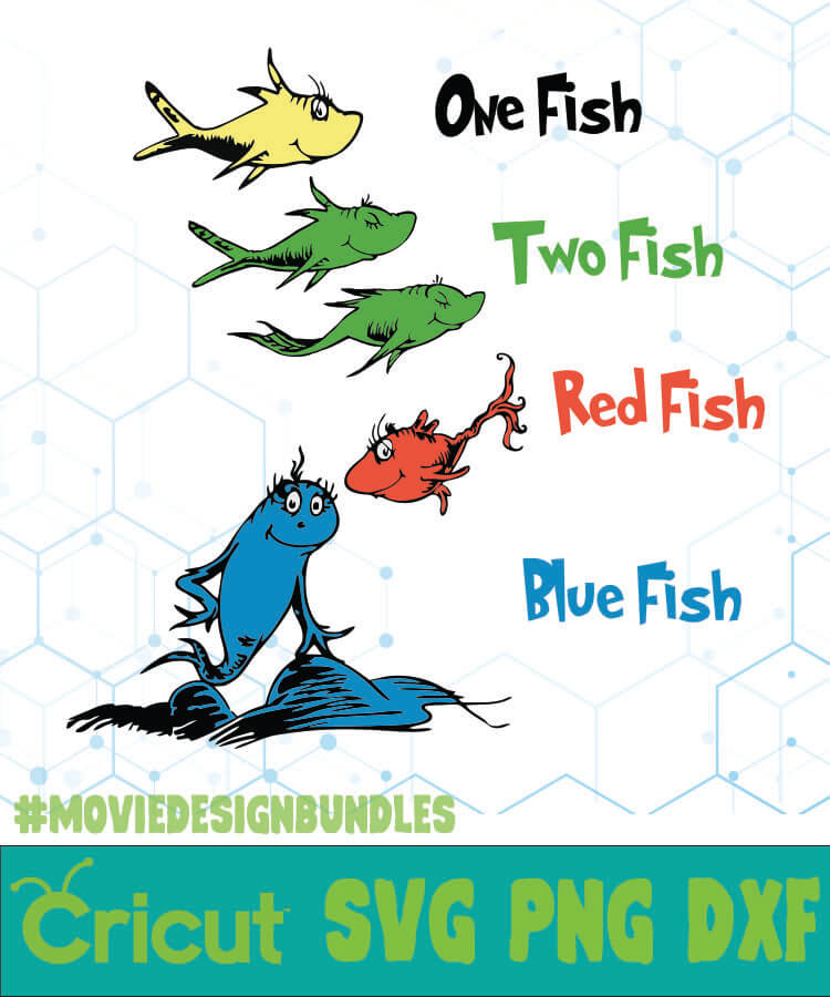 ONE TWO RED BLUE FISH DR SEUSS CAT IN THE HAT QUOTES SVG, PNG, DXF