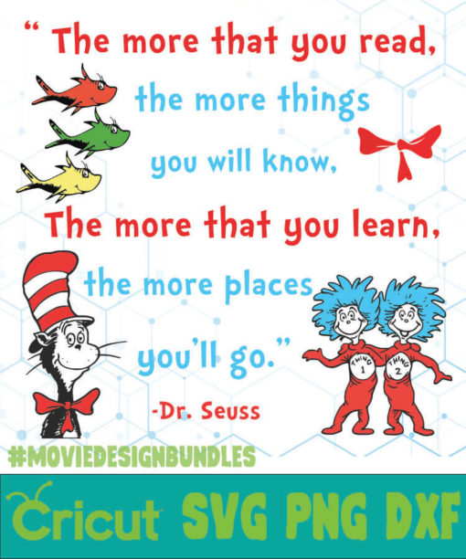 The More That You Read Dr Seuss Cat In The Hat Quotes Svg, Png, Dxf 