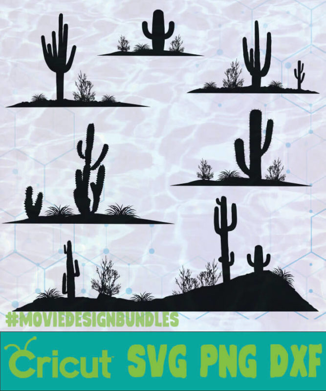 DESERT CACTUS LANDSCAPE OBJECTS ITEMS SILHOUETTE LOGO SVG PNG DXF